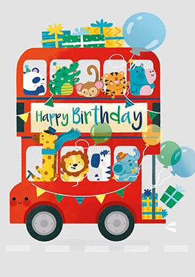 Animal Bus Birthday Card