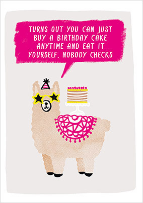 Funny Llama Birthday Cake Card