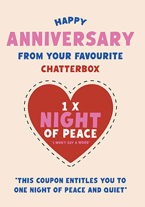 x1 Night of Peace Token Happy Anniversary Card