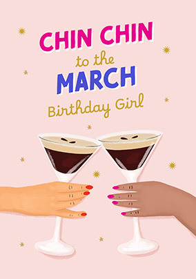 Chin Chin March Birthday Card