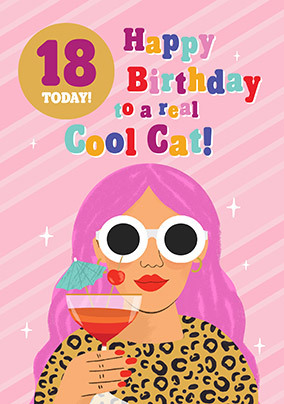 Cool Cat 18th Birthday Card