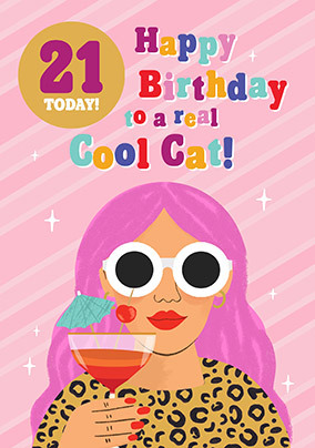 Cool Cat 21st Birthday Card