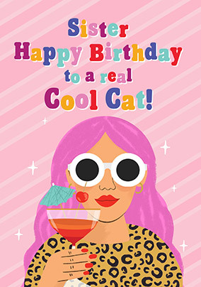 Sister Cool Cat Birthday Card