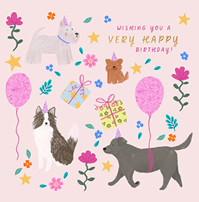 Birthday Party Dogs Square Card