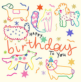 Party Pets Square Birthday Card