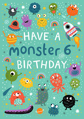 Monster 6th Birthday Card