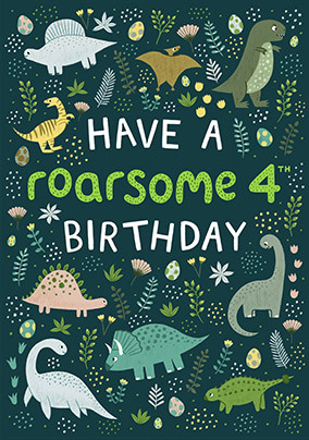 Roarsome 4th Birthday Dinosaur Card