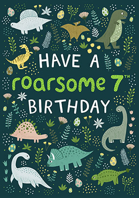 Roarsome 7th Birthday Dinosaur Card