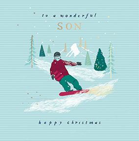 Snowboard Son Square Christmas Card