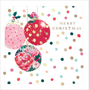 Polka Dotted Baubles Square Christmas Card