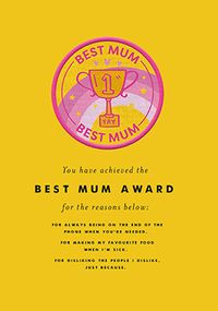 Tap to view You've Won the Best Mum Award Mother's Day Card