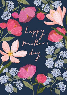 Navy Floral Happy Mother's Day Card