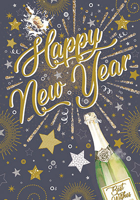 Champagne Bottle Happy New Year Card