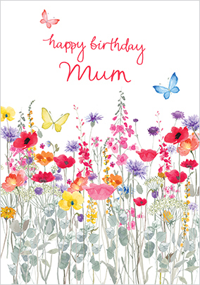 Happy Birthday Mum Spring Flower Field Card