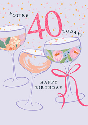 Champagne Glasses 40th Birthday Card