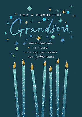 Wonderful Grandson Candles Card