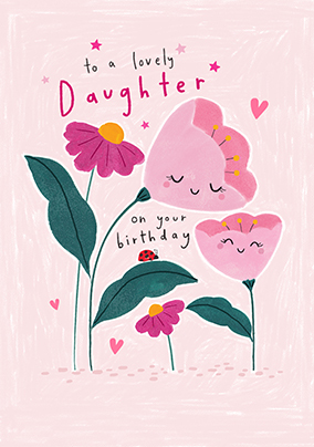 Lovely Daughter Illustrated Tulips Birthday Card