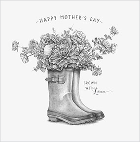 Wellies Bouquet Square Mother's Day Card