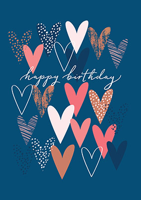 Simple Hearts Happy Birthday Card