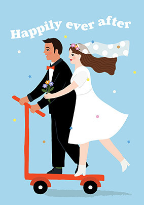 Happily Ever After Scooter Couple Wedding Card