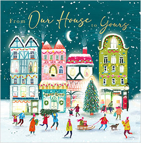 From Our House to Yours Illustrated Square Christmas Card