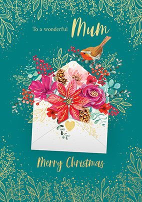 Wonderful Mum Floral Christmas Card