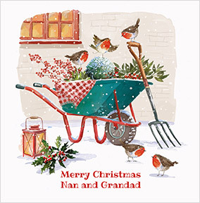 Garden Wheelbarrow Nan and Grandad Christmas Card