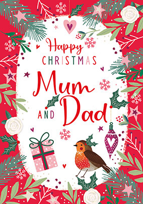 To Mum And Dad Happy Christmas Card