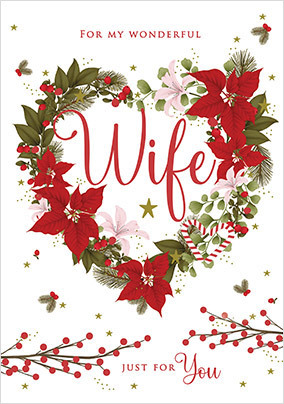 Wonderful Wife Floral Wreath Christmas Card