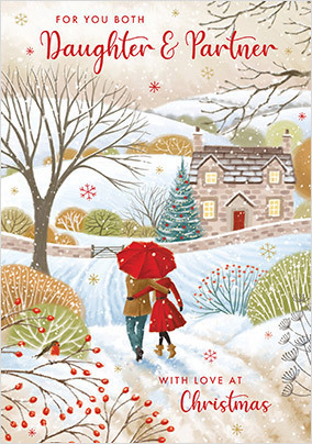 Daughter and Partner Winter Scene Christmas Card