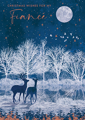 Reindeer in Winter Forest Christmas Card for Fiancé