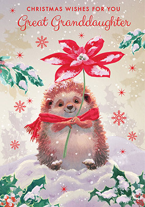 Hedgehog Christmas Card for Great Granddaughter