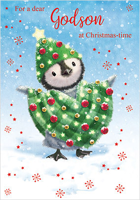 Festive Penguin Christmas Card for Grandson