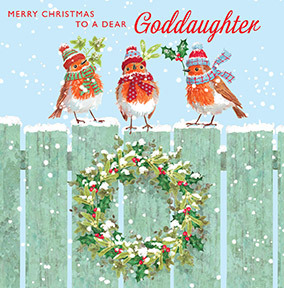 Christmas Robins Square Card for Goddaughter