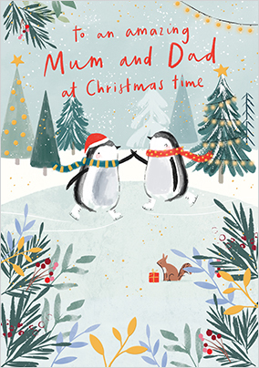 Amazing Mum and Dad at Christmas Penguin Card