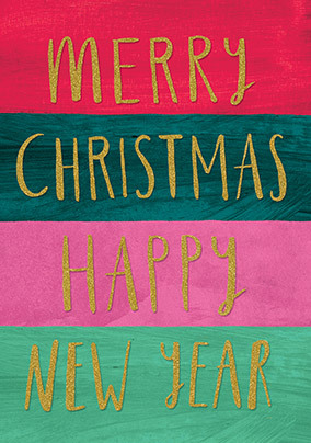 Striped Merry Christmas And Happy New Year Card