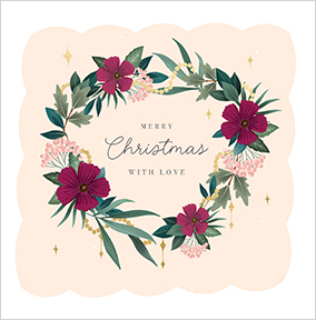 Merry Christmas with Love Wreath Square Card