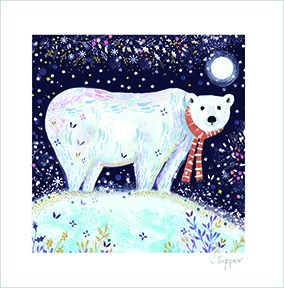 Painted Polar Bear Square Christmas Card