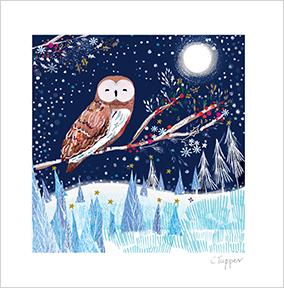 Moonlight Owl Square Christmas Card