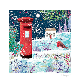 Countryside Post Box Square Christmas Card