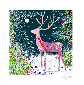 Painted Reindeer Square Christmas Card