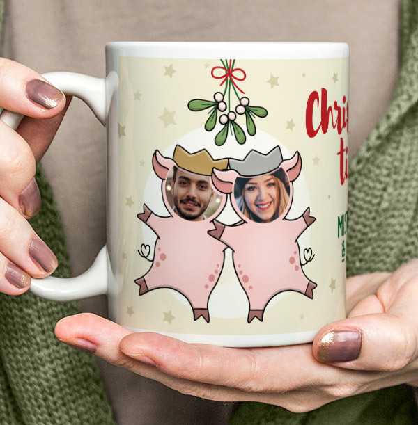 Mistletoe & Swine 2 Photo Christmas Mug