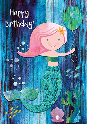 Pink Mermaid Birthday Card