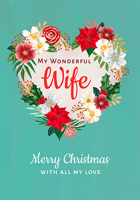 Wonderful Wife Floral Christmas Card