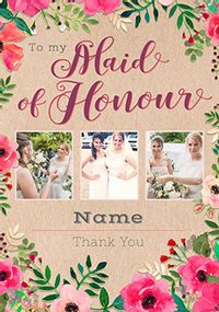 Tap to view Neon Blush - Multi Photo Maid of Honour Thanks Wedding Card