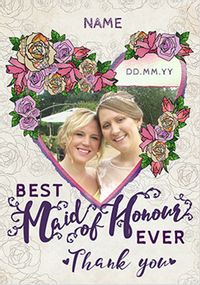 Tap to view Rosa Photo Maid of Honour Thank You Wedding Card