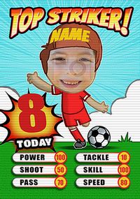 Tap to view Flip Reveal Top Striker Red Football Birthday Card