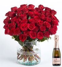 Tap to view The Opulent 50 Red Roses and Lanson Champagne Gift Set