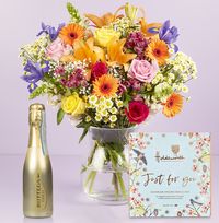 Tap to view Luxury Birthday Bouquet Gift Set with Chocs and Fizz
