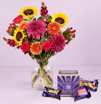 Tap to view Sunflower Brights Bouquet with Heroes Chocolates
